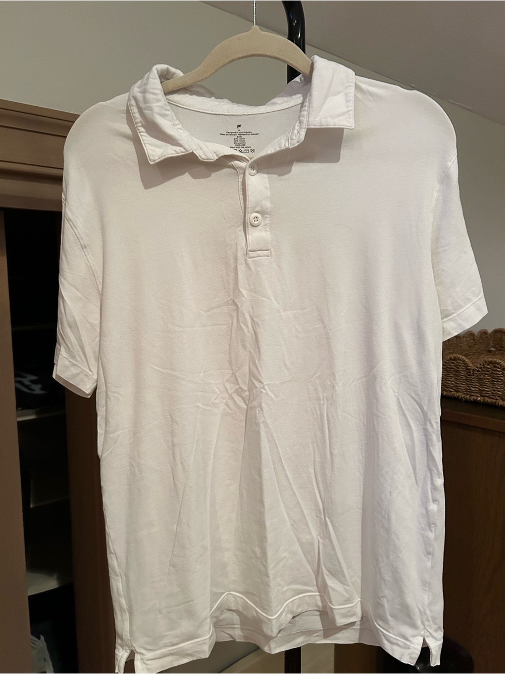 Fabletics Men's White Polo Shirt - Minimal Two-Button Design